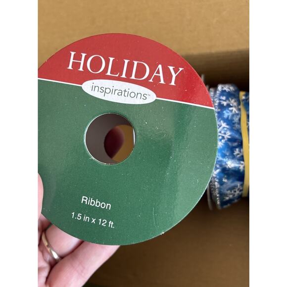 Lot of 8 Blue & Silver Decorative Holiday Ribbons Snowflake Foil Wired New Used - Picture 13 of 14